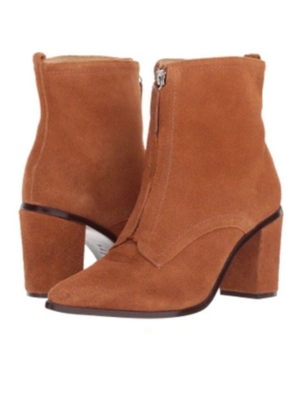 SCHUTZ Nayra Ankle Booties Boots Wood Color Suede Leather Dust Bag Size 8.5 NIB